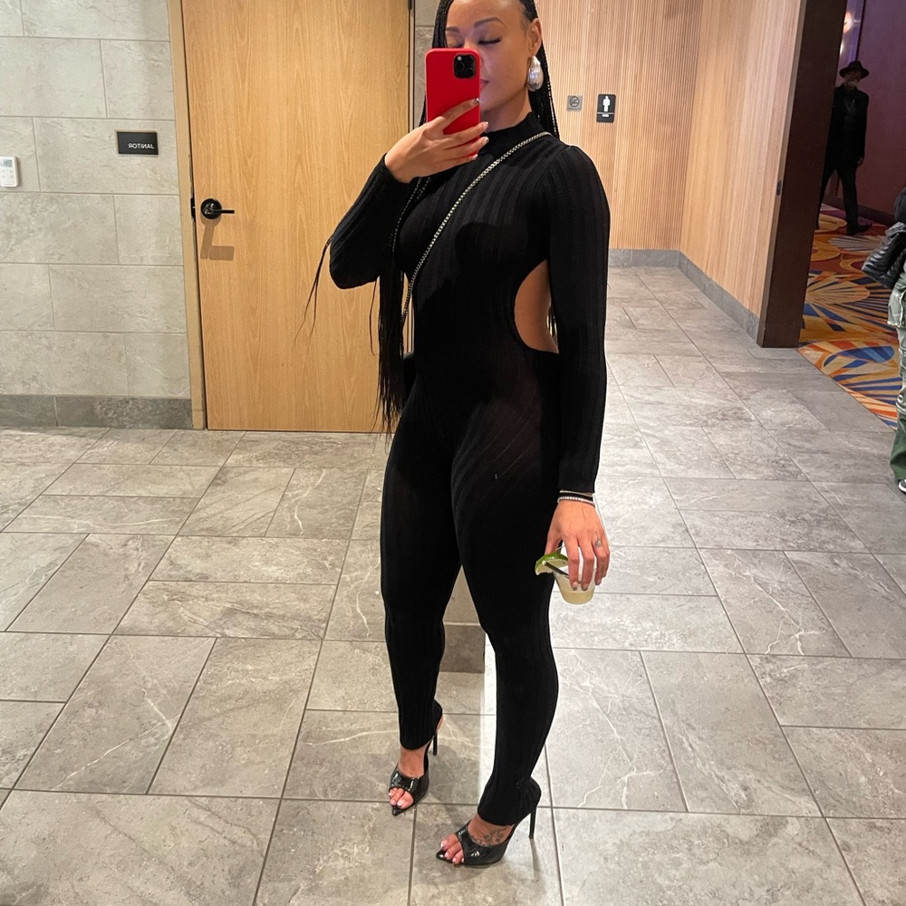 Shape Black Ribbed Women's Knit Jumpsuit